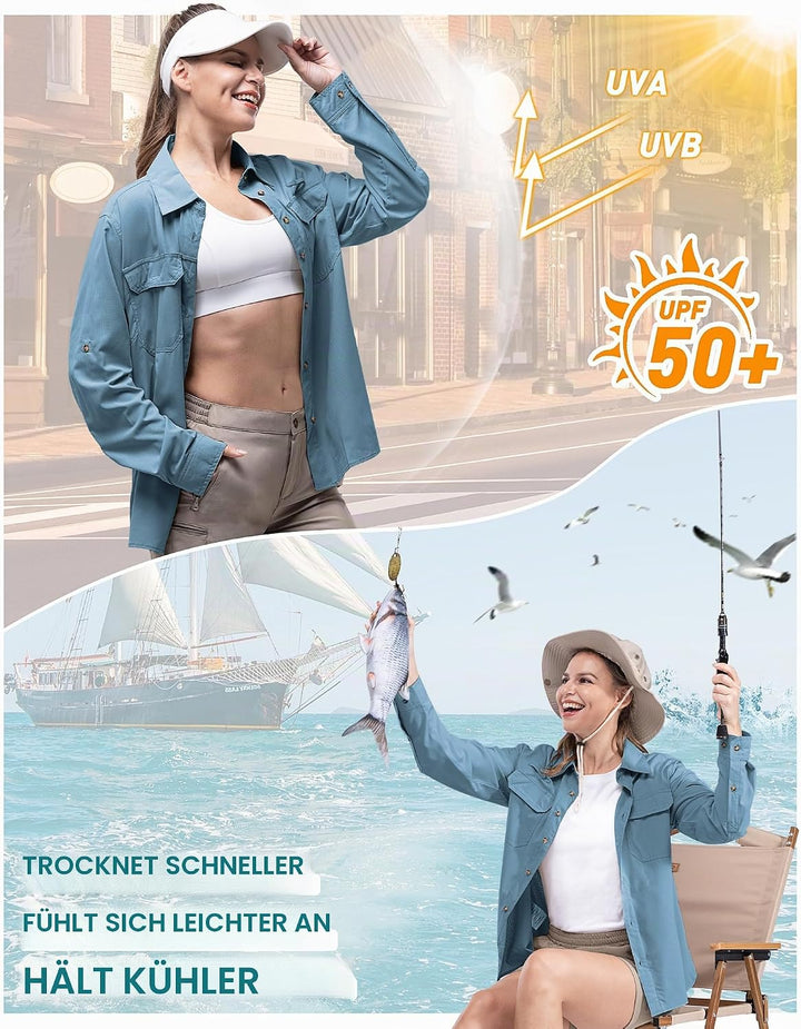 33,000ft Hemd Damen UPF50+ UV Schutz Outdoorhemd Schnelltrocknend Freizeithemd Langarm Funktionshemd