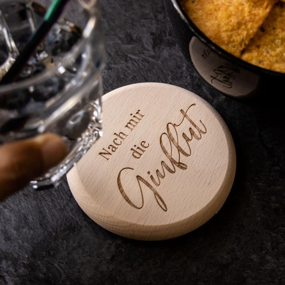Spruchreif · Bierdeckel mit Gin-Sprüchen aus hochwertigem Buchenholz · 2in1 Untersetzer und Deckel ·