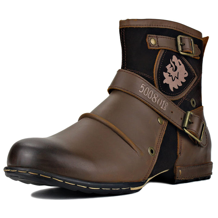 OSSTONE Herren Leder chukkastiefel Worker Biker Boots-Motorrad-Leder-Schuhe für reissverschluss Schn