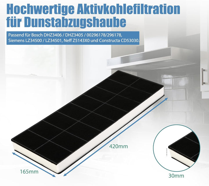 Aktivkohlefilter für Bosch DHZ3406 / DHZ3405 / 00296178/296178 Siemens LZ34500 / LZ34501 Neff Z5143X
