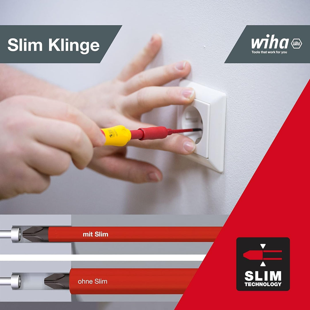 Wiha Schraubendreher und Bit Set slimVario (41233) 10 tlg. in Falttasche | VDE Elektriker mit Griff,