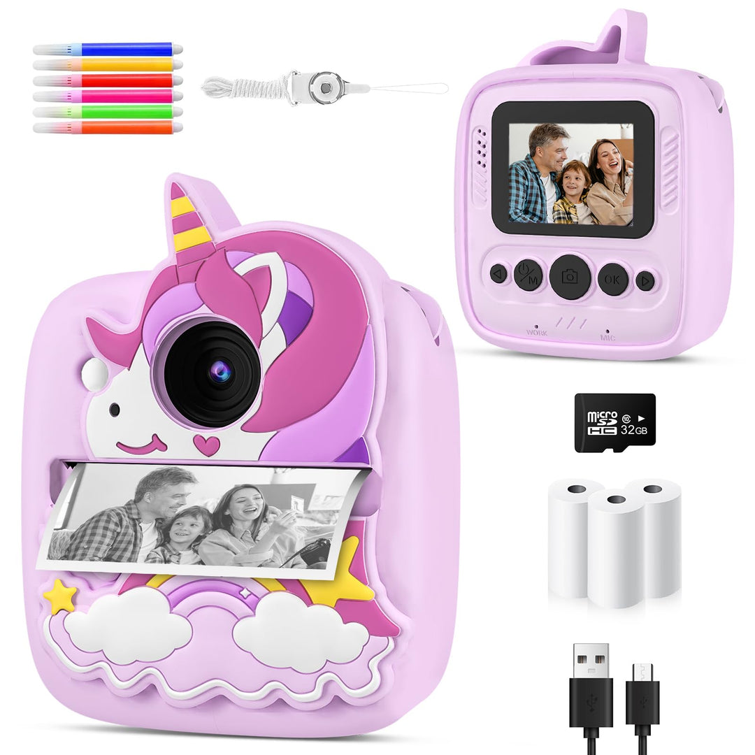 Kinderkamera Sofortbildkamera, 1080P HD 48MP Sofortbildkamera Kinder, Digitalkamera Kinder mit 32GB