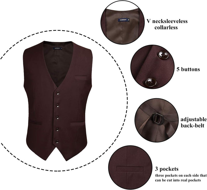 HISDERN Herren Formale Hochzeit Party Weste Baumwolle Einfarbig Weste 3XL Braun, 3XL Braun