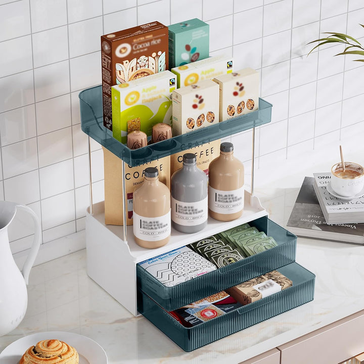 Delamu Make Up Organizer mit 2 Schubladen, 2 Etagen Kosmetik Organizer, Multifunktions Grösser Kosme