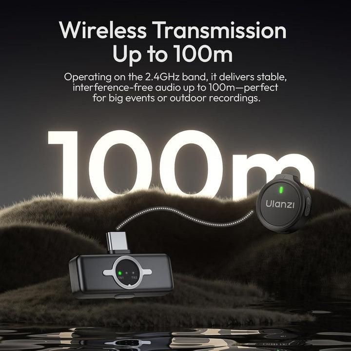 ULANZI A21 Kabelloses Lavalier Mikrofon (2 Sender), Magnetdesign, 100m Reichweite, AI Rauschunterdrü