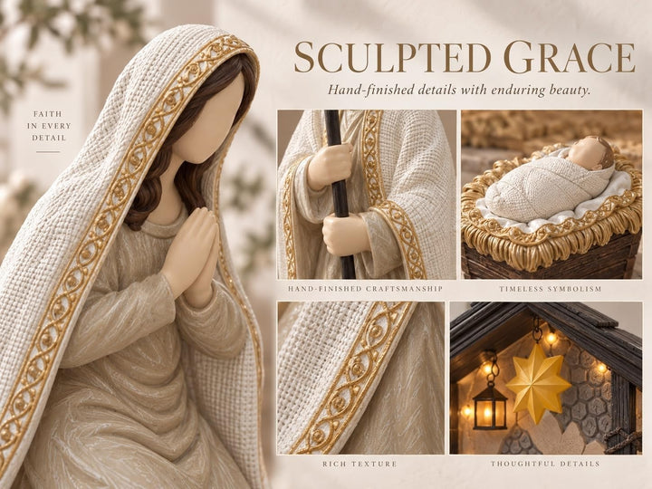 Decostatue Weihnachtskrippen-Set mit Stall, 13-teilig, Innenbereich Beige Krippenfiguren Set（13pcs）,