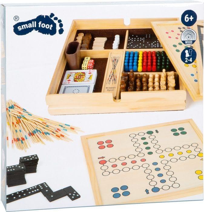 Small Foot Spielesammlung, mit 20 klassischen Gesellschaftsspielen in massiver Holzkiste, ab sechs J