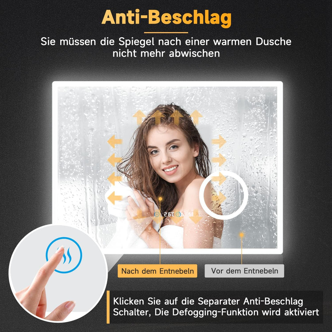 SONNI Badezimmerspiegel mit Beleuchtung 80x60 cm 3 einstellbare Lichtfarbe, Anti-Beschlag LED Badspi