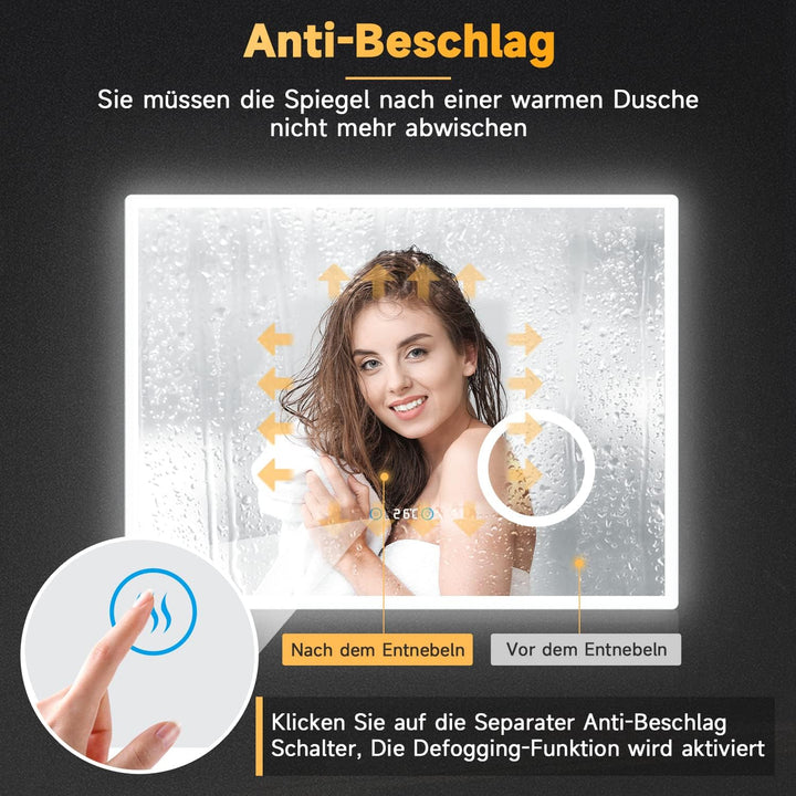 SONNI Badezimmerspiegel mit Beleuchtung 80x60 cm 3 einstellbare Lichtfarbe, Anti-Beschlag LED Badspi