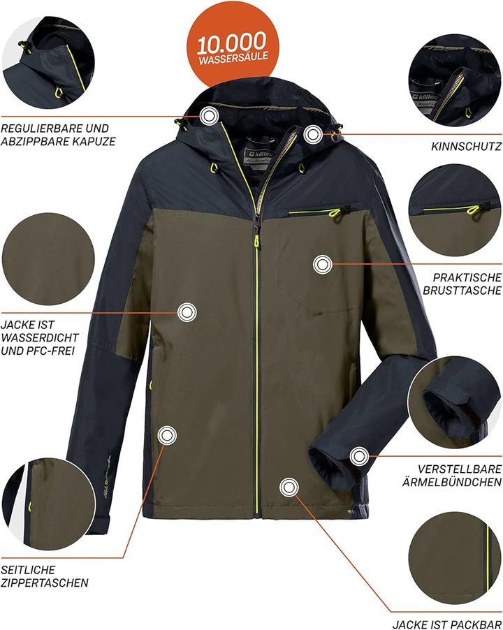 Killtec Herren Kos 6 Mn Jckt Funktionsjacke/Outdoorjacke mit Kapuze, packbar XL dunkeloliv, XL dunke