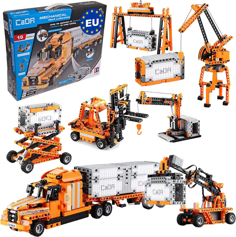 CaDA 10in1 Hafen-Set (Truck, Hänger, Gabelstapler, Lader, Kräne, Container UVM!), 634 Teile (kompati