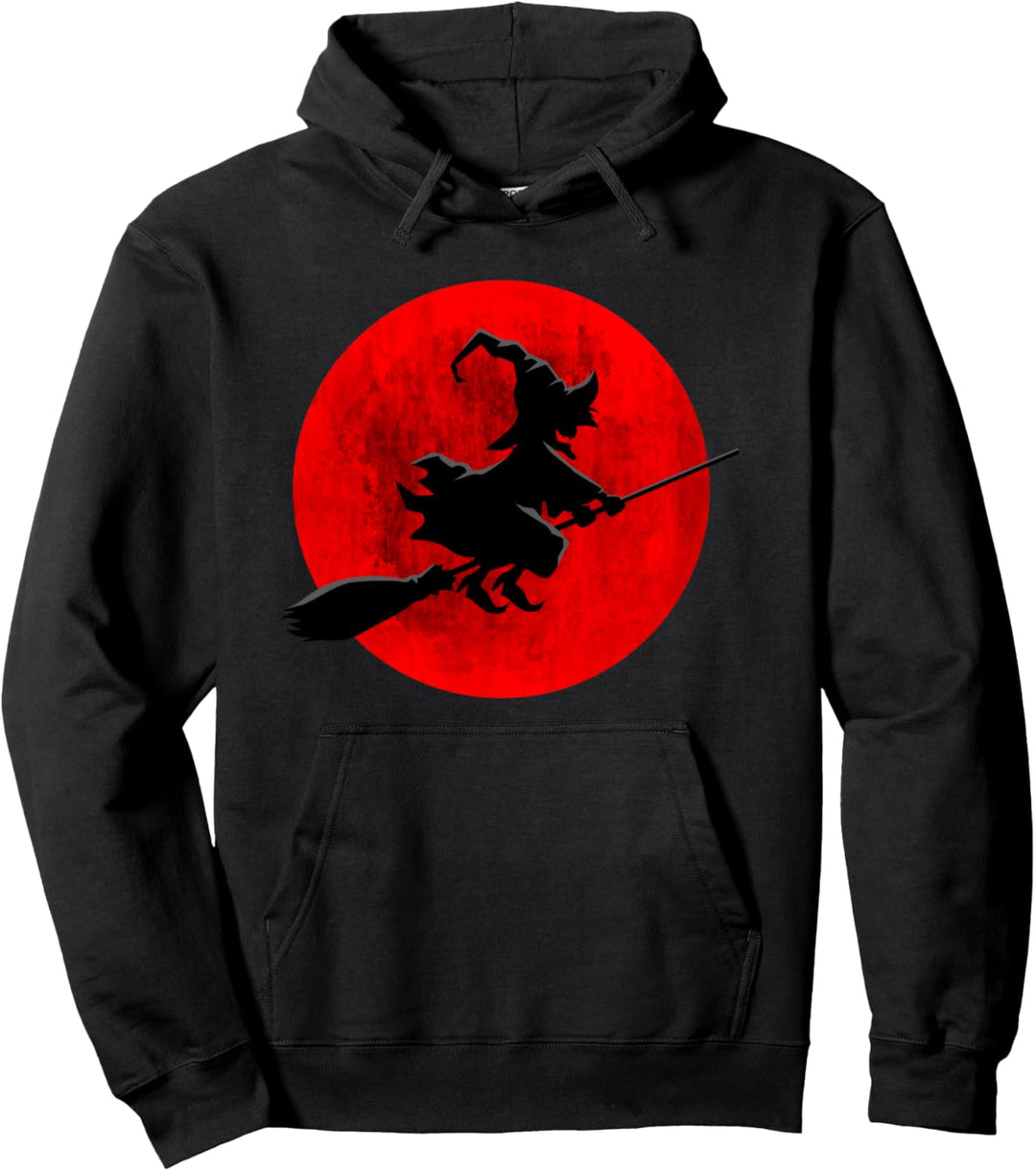 Hexe auf Besen mit Vollmond-lustigem Design für Halloween Pullover Hoodie