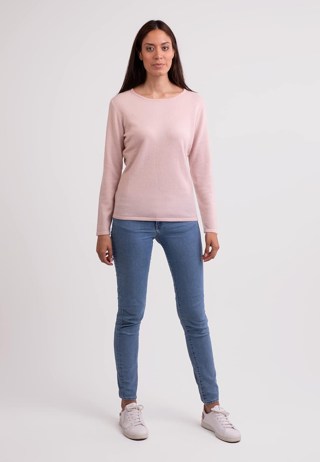 100% Kaschmir Damen Pullover | Sweater Rundhalsausschnitt 2-fädig XS Puderrosa, XS Puderrosa