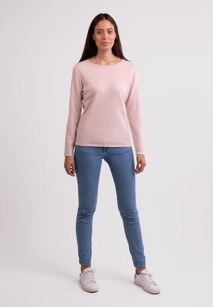 100% Kaschmir Damen Pullover | Sweater Rundhalsausschnitt 2-fädig XS Puderrosa, XS Puderrosa