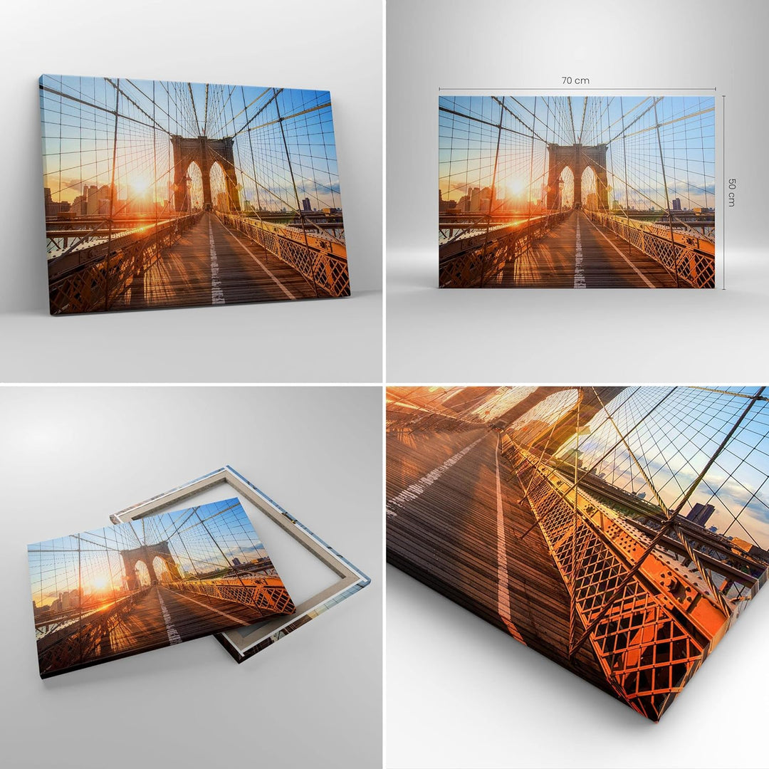 Bilder auf Leinwand New York Brücke Leinwandbild mit Rahmen 70x50cm Wandbilder Dekoration Wohnzimmer