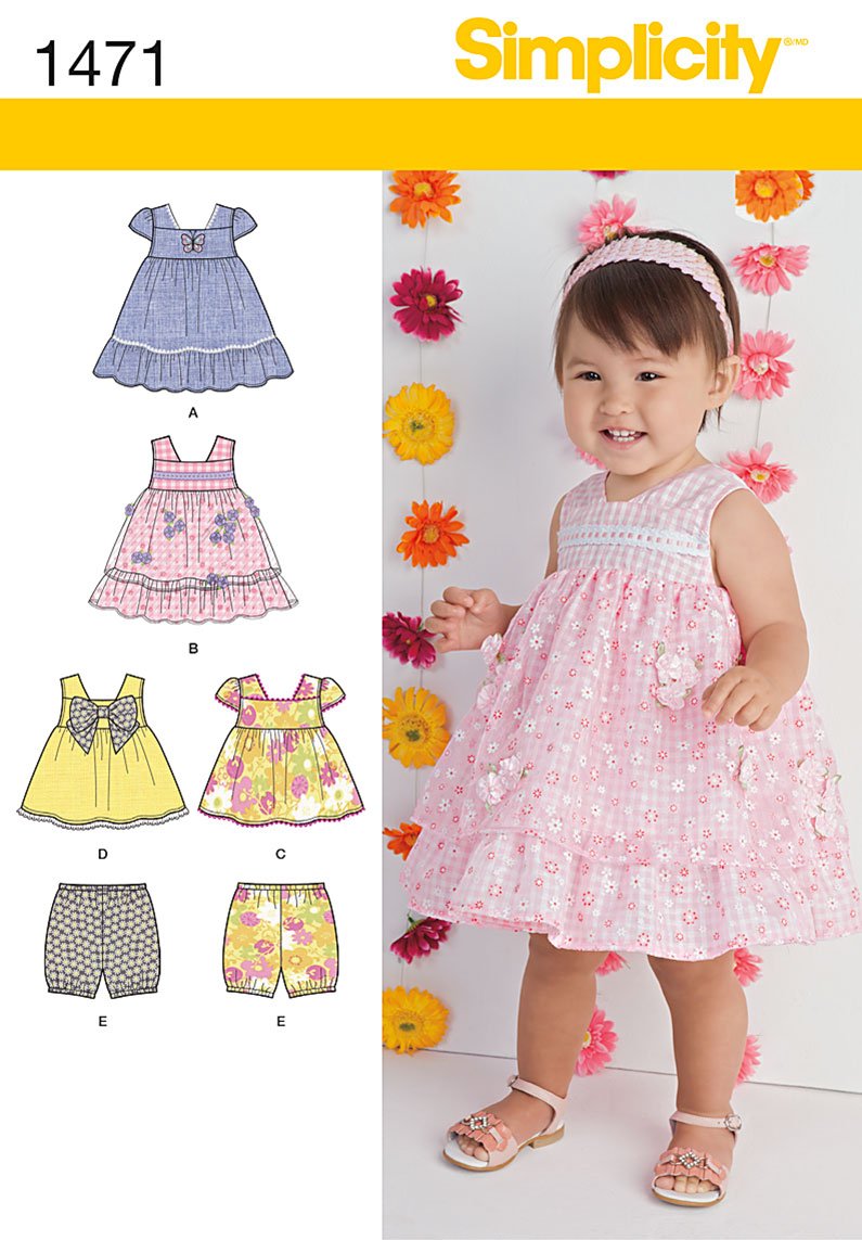 Simplicity Schnittmuster 1471, Baby-Kleider, Tops und Bloomers Grössen: XXS-L
