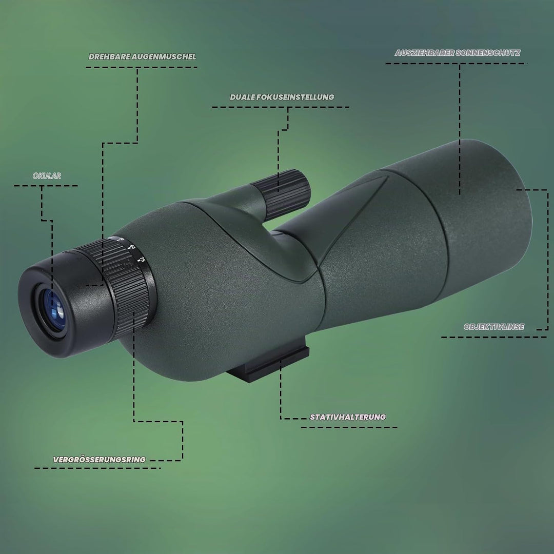 25-75X Spektive mit Stativ, Zoom Wasserdichtes BAK4 Prisma-Monokular-Teleskop für Vogelbeobachtung,