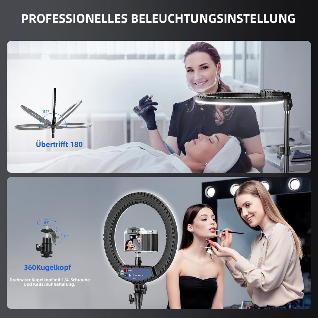 KOSCHEAL 18 Zoll Ringlicht mit Ständer, 3000-6500K Einstellbares LED licht mit Mikrofon und Soundkar