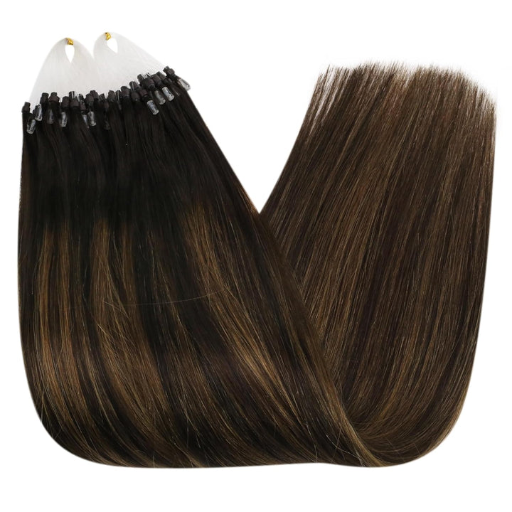 Ugeat Extensions Echthaar Micro Ring Balayage Braun 40 cm Microring Extensions Echthaar Ombre Dunkel