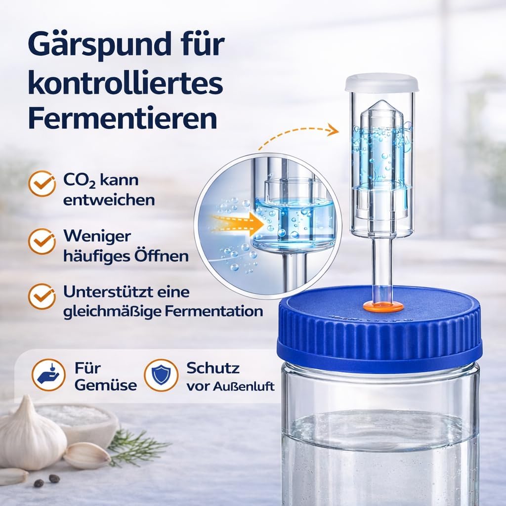 Fermentierglas 1,5L Fermentierset aus Borosilikatglas mit Gewicht für Sauerkraut, Hot Sauce, Met, Ci