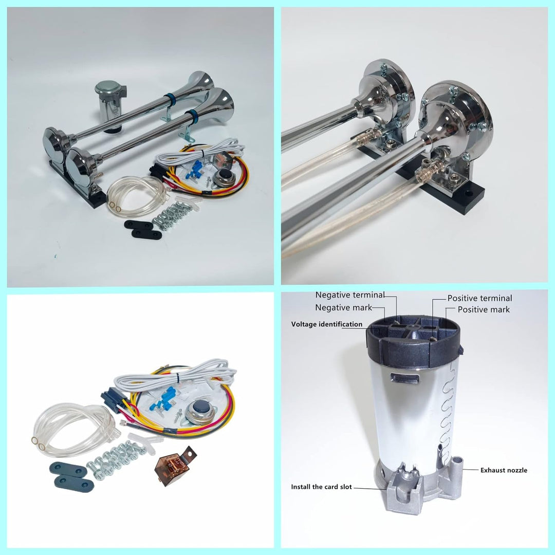 YIYIDA Air Horn Autohupe Lufthorn 12V Höhen und Bässe Doppelrohrhorn 165db Auto Lautsprecher Silber