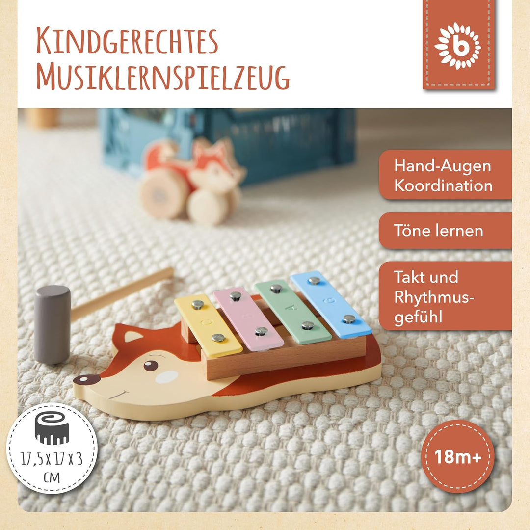 Bieco Mini Xylophon Baby Fuchs Kinder - Baby Spielzeug Fuchs Baby Xylophon - Glockenspiel für Kinder