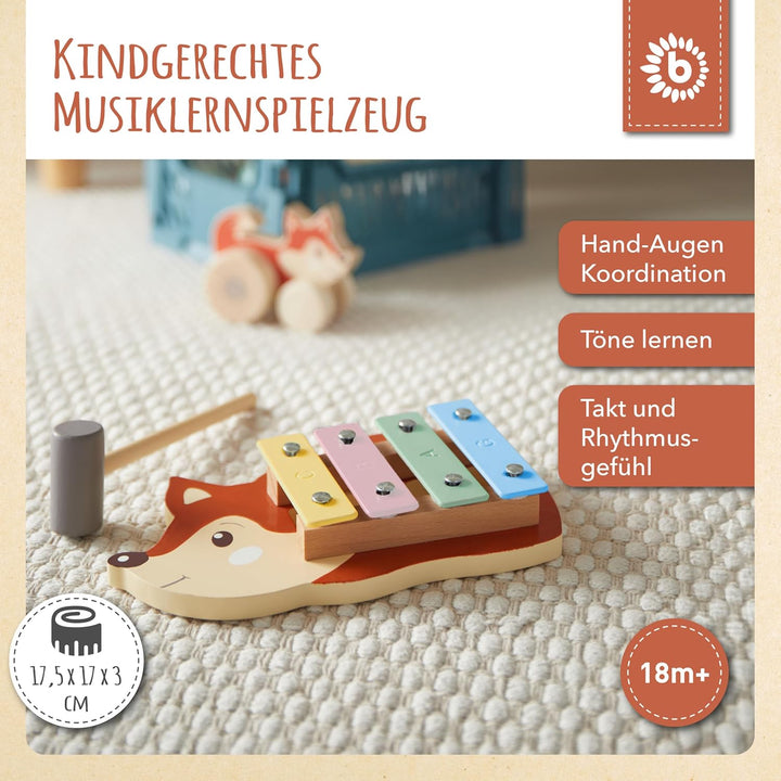 Bieco Mini Xylophon Baby Fuchs Kinder - Baby Spielzeug Fuchs Baby Xylophon - Glockenspiel für Kinder