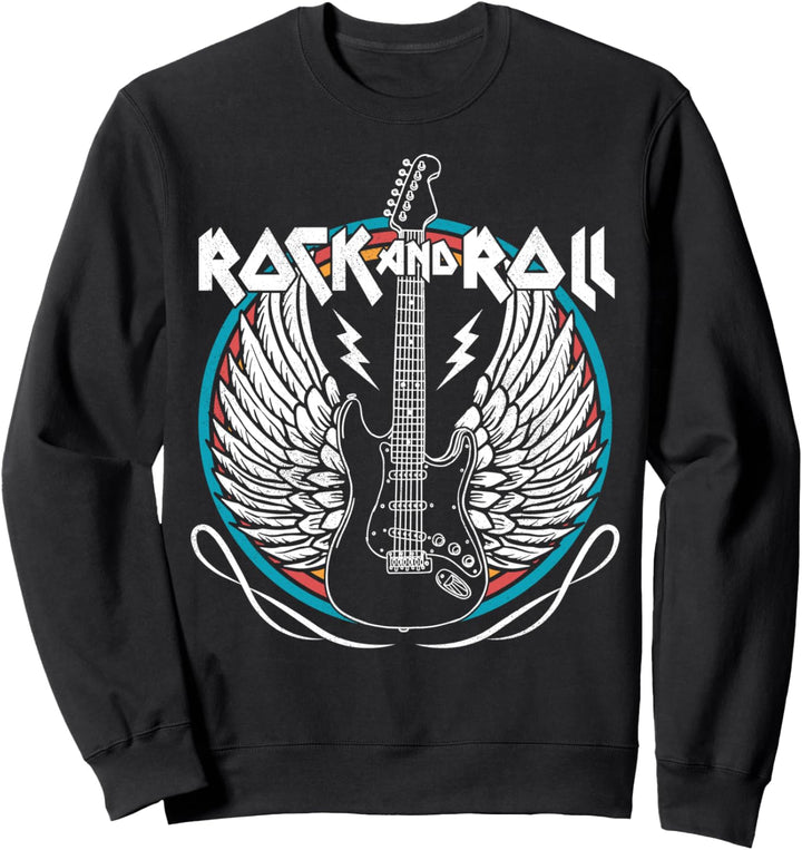 Distressed Vintage Retro 80s Music Guitar Wings Rock & Roll Sweatshirt