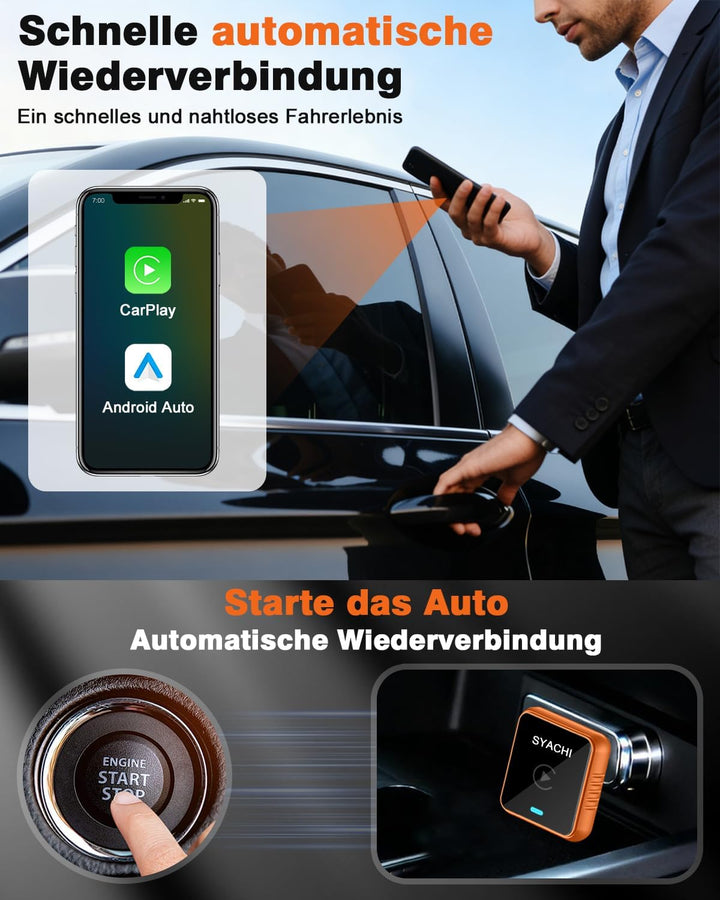 SYACHI 2-in-1 Wireless CarPlay & Android Auto Adapter, Kabelloser Carplay Adapter für iPhone und And