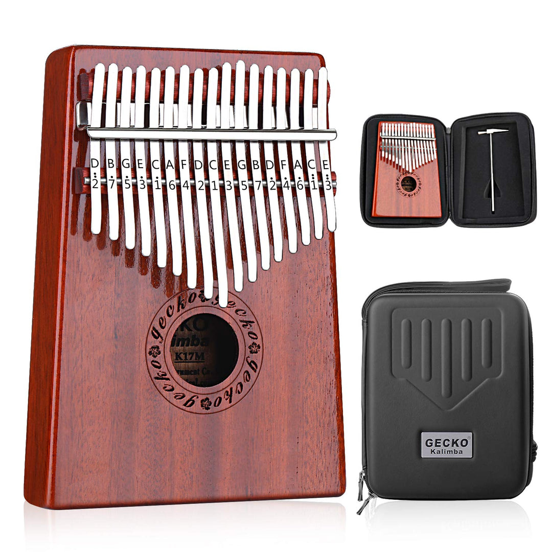 GECKO Kalimba 17 Schlüssel Daumenklavier mit wasserdichter Schutzbox, Stimmhammer und Lernanleitung,