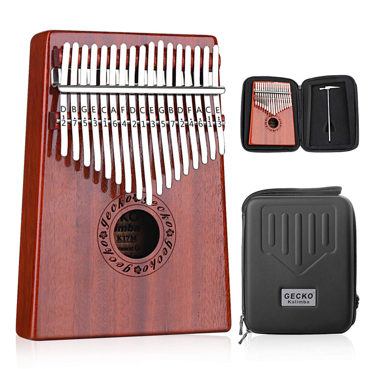 GECKO Kalimba 17 Schlüssel Daumenklavier mit wasserdichter Schutzbox, Stimmhammer und Lernanleitung,