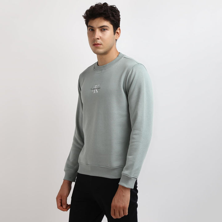 Calvin Klein Herren Sweatshirt Core Monologo ohne Kapuze XXL Grau (Slate Gray), XXL Grau (Slate Gray