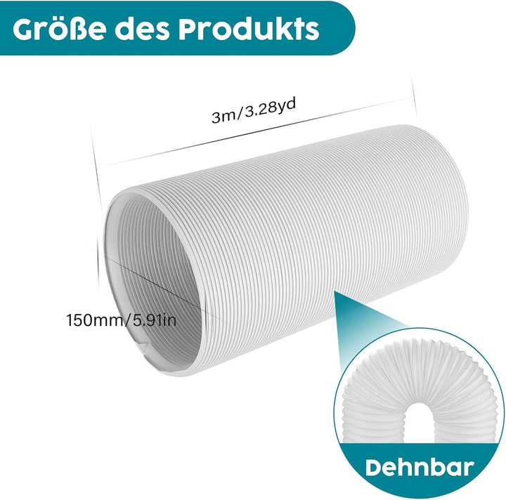 Watris Veiyi Klimaanlage Schlauch, 3 Meter 150mm Abluftschlauch Klimagerät, Länge Klimaanlagenschlau