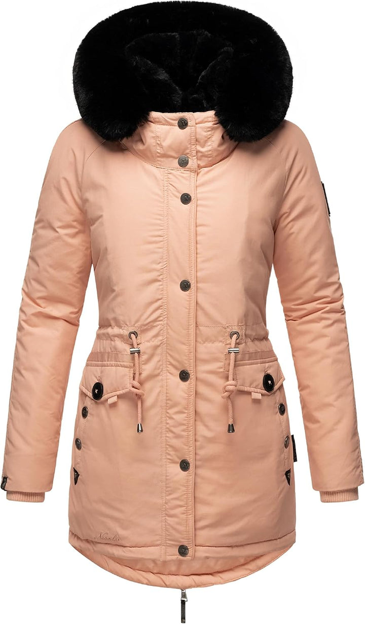 Navahoo Damen Warmer Winterparka mit doppelter Kunstpelz-Kapuze Sweety Deluxe XS-XXL XS Rose, XS Ros