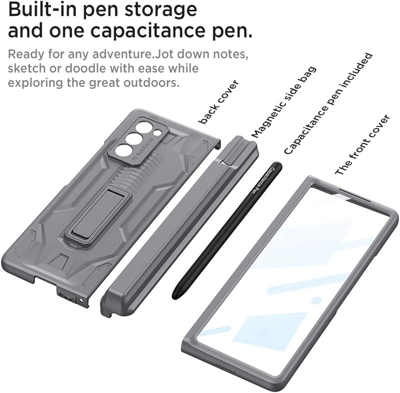 Miimall Hülle Kompatibel mit Samsung Galaxy Z Fold 2 Hülle mit S Pen Halter + Stift, Robust PC Handy