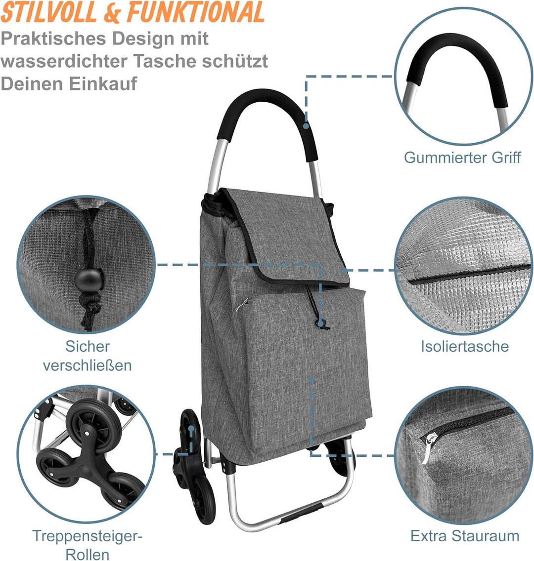 Relaxdays Einkaufstrolley Treppensteiger, Kühlfach, abnehmbare Tasche, 45 l, bis 35 kg, Einkaufswage