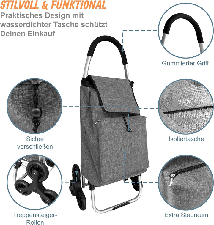 Relaxdays Einkaufstrolley Treppensteiger, Kühlfach, abnehmbare Tasche, 45 l, bis 35 kg, Einkaufswage