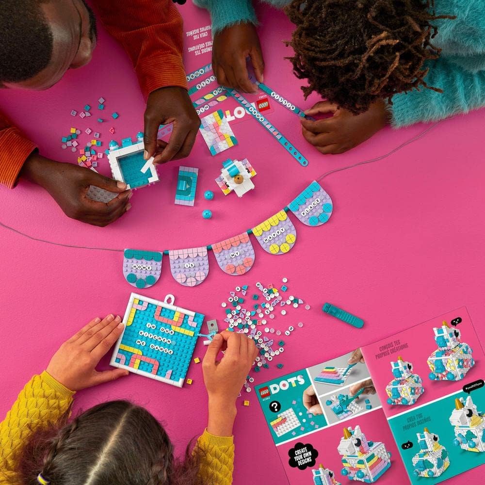 LEGO 41962 DOTS Einhorn Familienkreativset, Spielzeug Bastelset mit Schmuckkästchen, 2X Armband, Mes