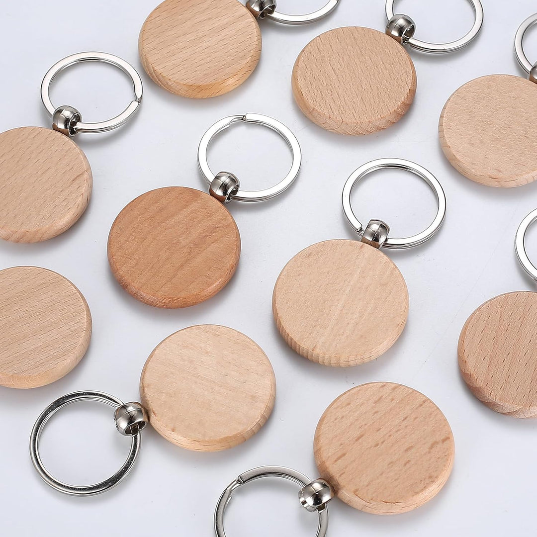 25 Stk Schlüsselanhänger Holz, Schlüsselanhänger Rohling, Personalisierte Runde Leer Schlüsselanhäng