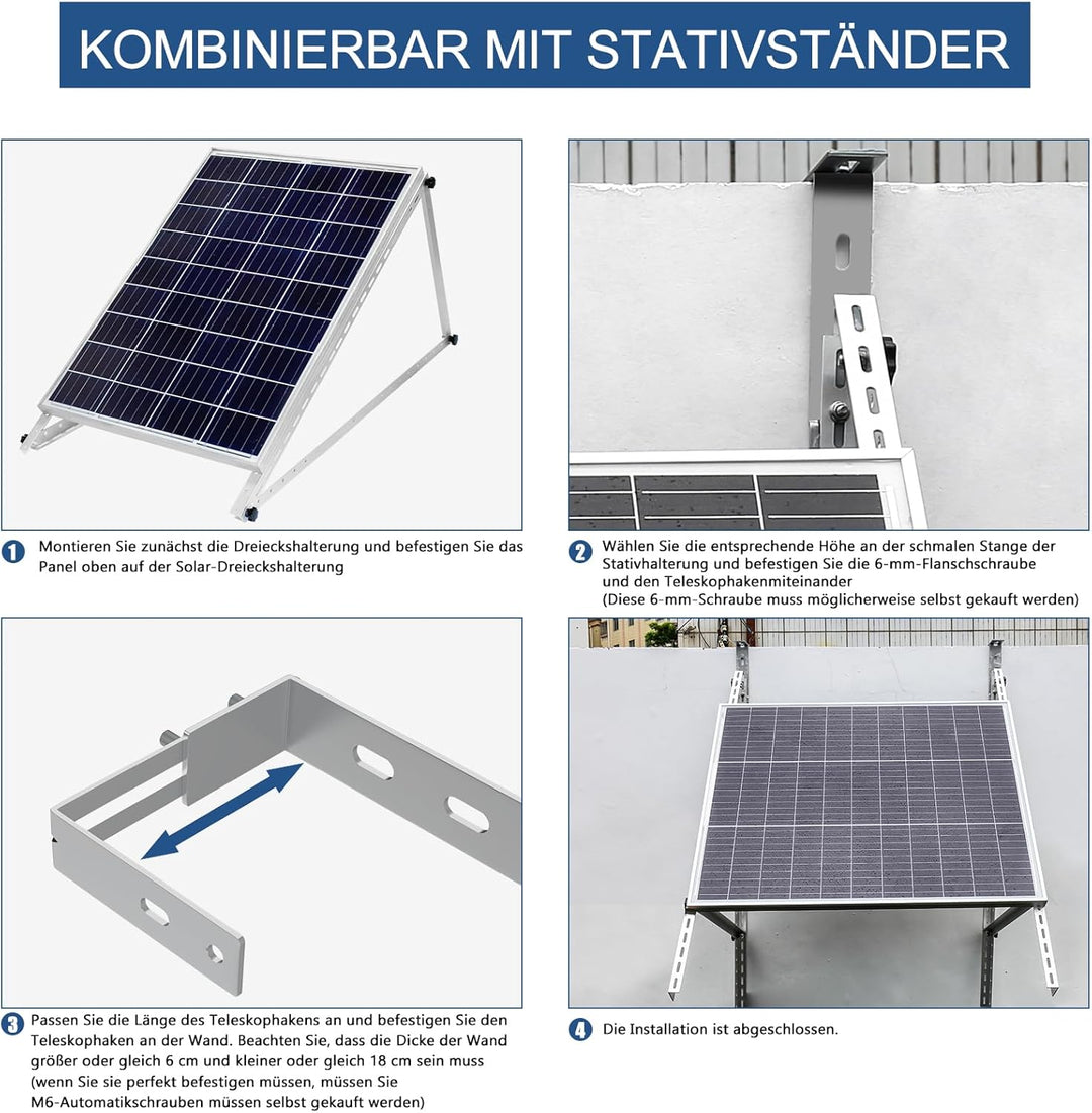 SZ-KARIDGE 4PCS Einstellbar Solarpanel Halterung Haken Balkon Behozel Balkonhaken Solarpanel Halteru