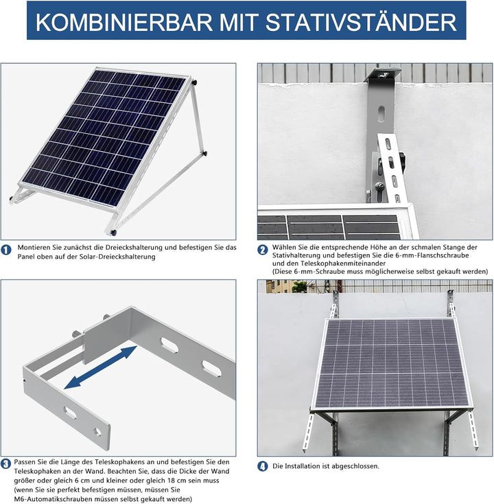 SZ-KARIDGE 4PCS Einstellbar Solarpanel Halterung Haken Balkon Behozel Balkonhaken Solarpanel Halteru