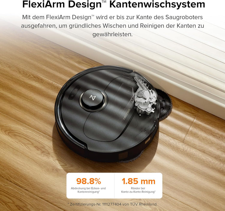 roborock Qrevo Pro Saugroboter mit Wischfunktion&Hebarem Wischmopp, FlexiArm Design™ Kantenreinigung