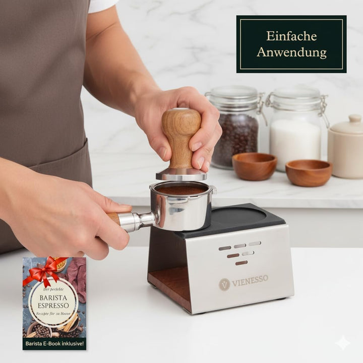 Tamperstation aus Edelstahl &amp; Holz bis 58mm – Rutschfeste Andrückstation für Siebträger | Barista Zu