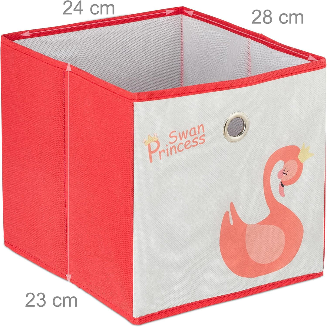 Relaxdays Kinderregal mit 4 Boxen, Spielzeug, Mädchen, Schwan-Design, Regal Kinderzimmer, HBT: 62 x
