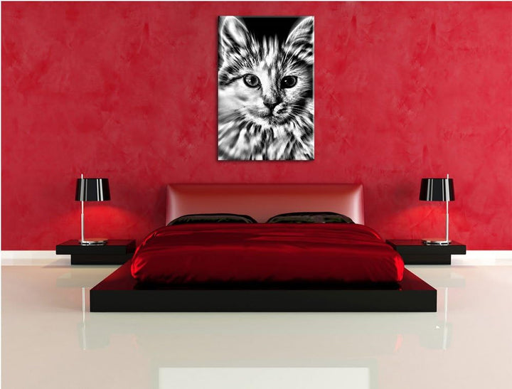 Monocrome, anmutige Katze, Format: 100x70 auf Leinwand, XXL riesige Bilder fertig gerahmt mit Keilra