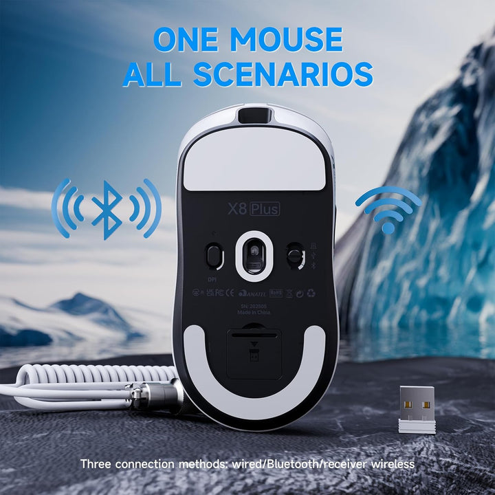 ATTACK SHARK X8 Serie Kabellose Gaming-Maus, 55–65 g Superleicht, PixArt PAW3395/3950 Sensor, BT/2.4