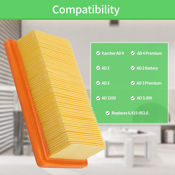 2 Stück Filter für Kärcher AD 4 Premium, AD 4, AD 2, AD 2 Battery, AD 3, AD 3 Premium, AD 3200, AD 3