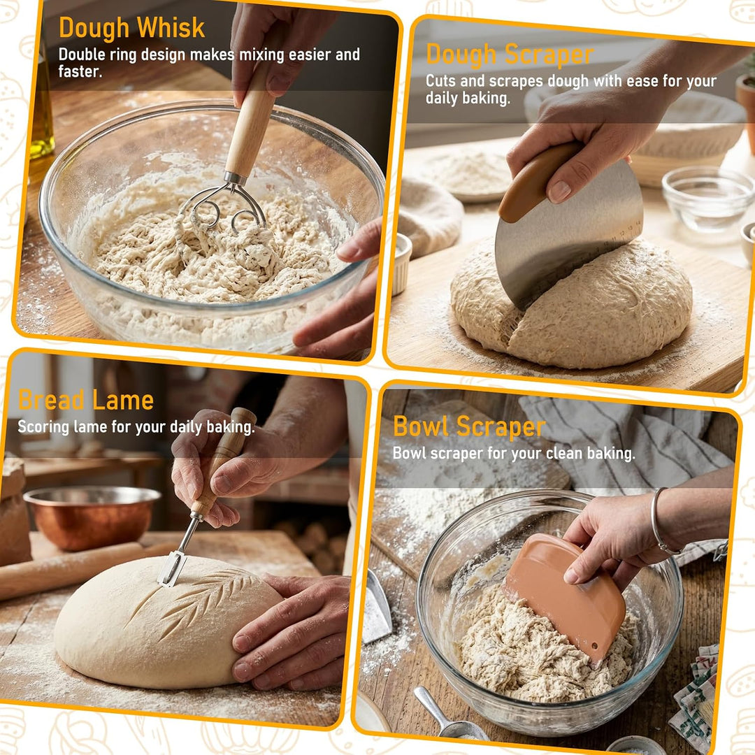 Sauerteig Starter Set, Gärkorb Oval 29 cm &amp; Rund 26 cm Abdeckhaube Gärkorb | ITSHINY Brot Backen Zub