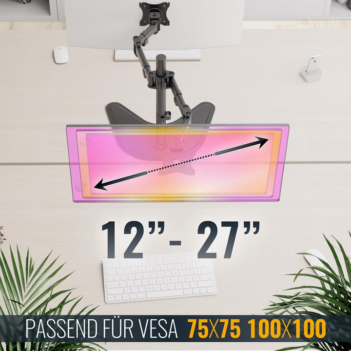 RICOO Monitor Halterung Tisch, Dual Monitor Arm für 12 - 27 Zoll, Monitorhalterung 2 Monitore, Bilds