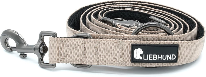 ComfortLine mit Mesh Gewebe 2m, 2,5cm Hundeleine verstellbar in beige für mittelgrosse bis grosse Hu
